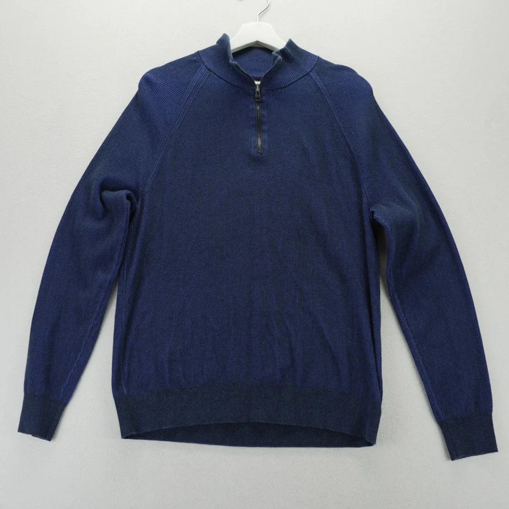 Banana Republic Mens Navy Blue 100% Supima Cotton Quarter Zip Sweater Medium